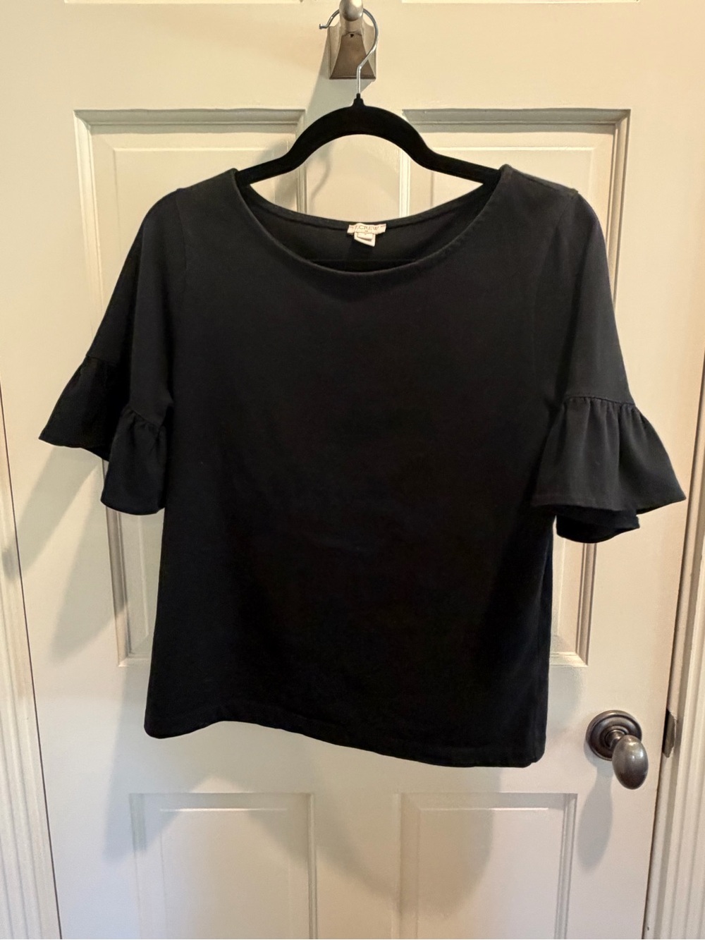J. Crew Black Ruffle Sleeve Short-Sleeve Tee